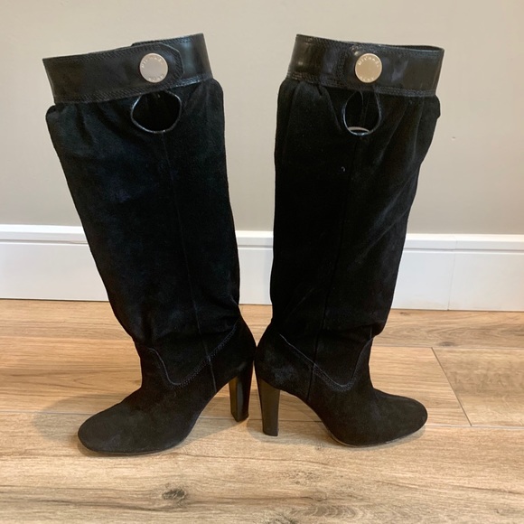 Michael Kors - Black Suede - Harness, Slouch Knee Boots - Picture 4 of 8